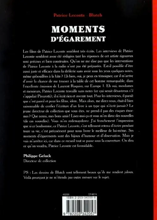 Verso de l'album Moments d'égarement
