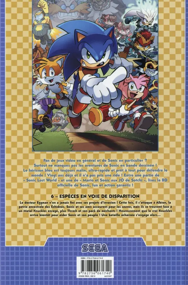 Verso de l'album Sonic Tome 6 Espèces en voie de disparition