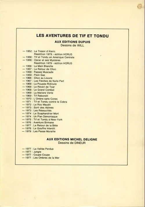 Verso de l'album Tif et Tondu Tome 3 Oscar et ses mystères