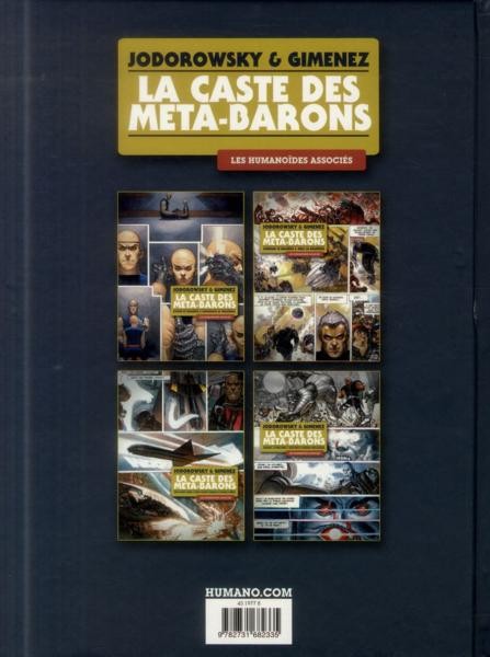 Verso de l'album La Caste des Méta-Barons Aghora, le Père-Mère & Sans-Nom, le dernier Méta-Baron