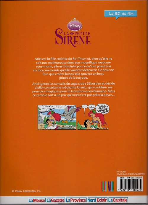 Verso de l'album Disney (La BD du film) Tome 21 La petite sirène