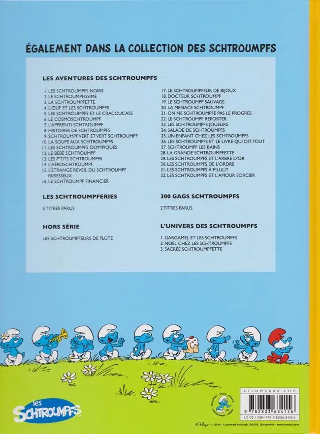 Verso de l'album Les Schtroumpfs Tome 32 Les Schtroumpfs et l'Amour Sorcier