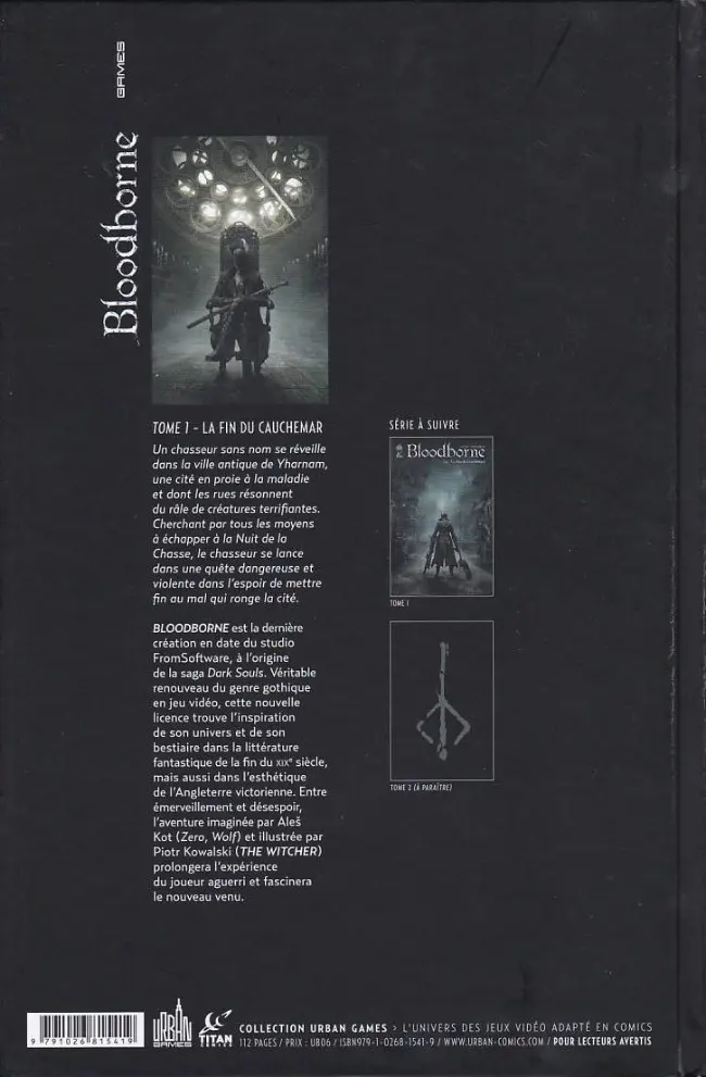 Verso de l'album Bloodborne Tome 1 La fin du cauchemar