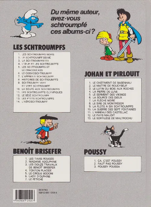 Verso de l'album Johan et Pirlouit Tome 11 L'anneau des Castellac