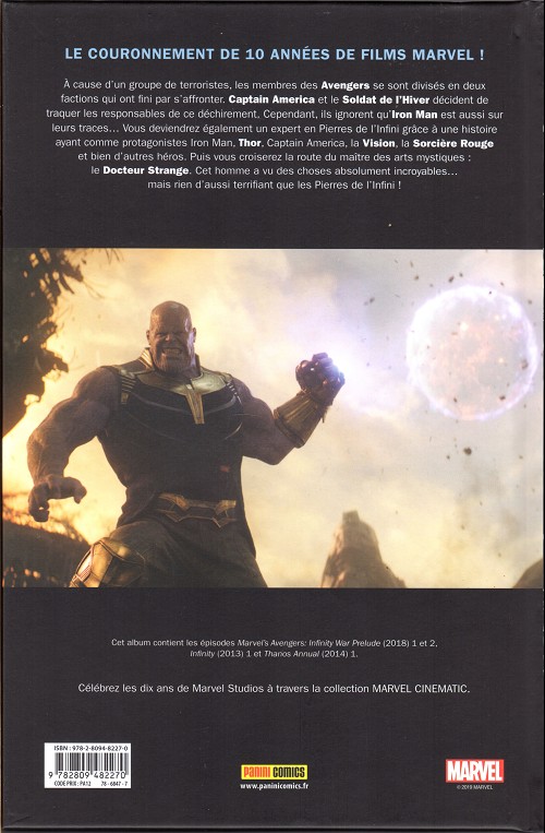Verso de l'album Marvel Cinematic Universe Tome 10 Avengers: Infinity War - Prélude