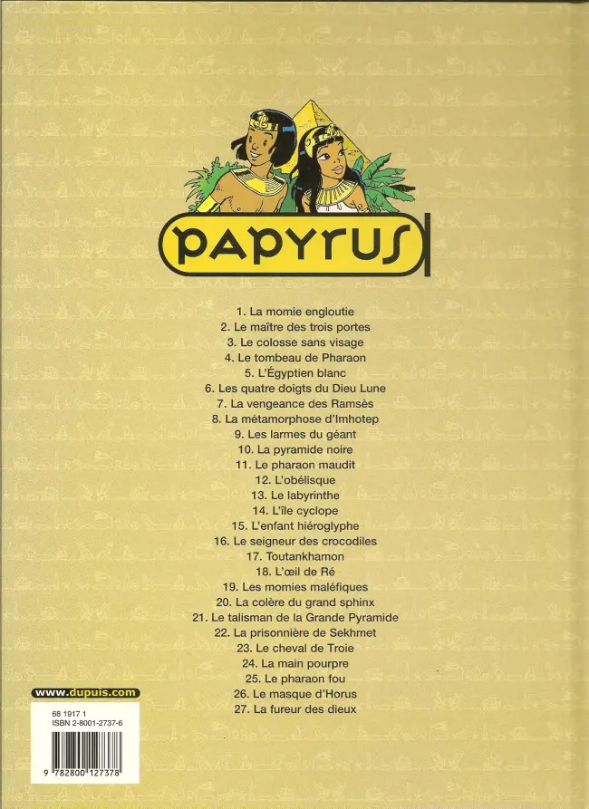 Verso de l'album Papyrus Tome 17 Toutankhamon le pharaon assassiné