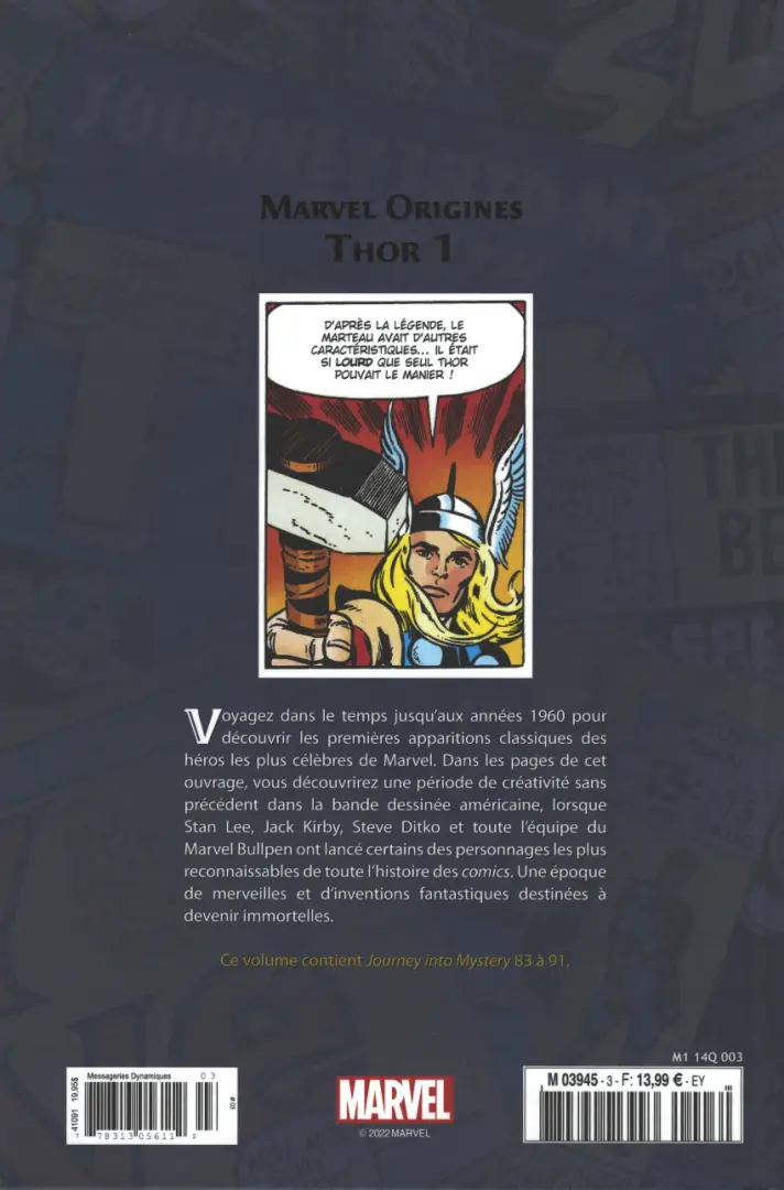 Verso de l'album Marvel Origines N° 3 Thor 1 (1962)
