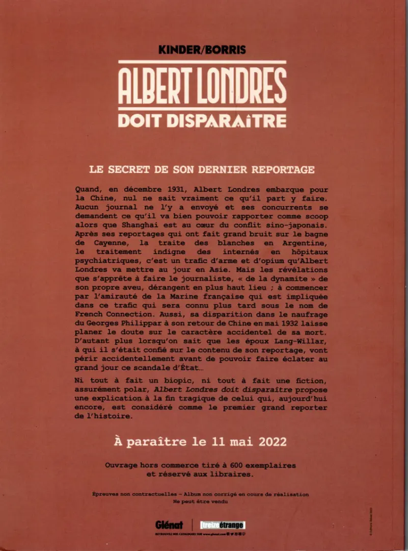 Verso de l'album Albert Londres doit disparaître