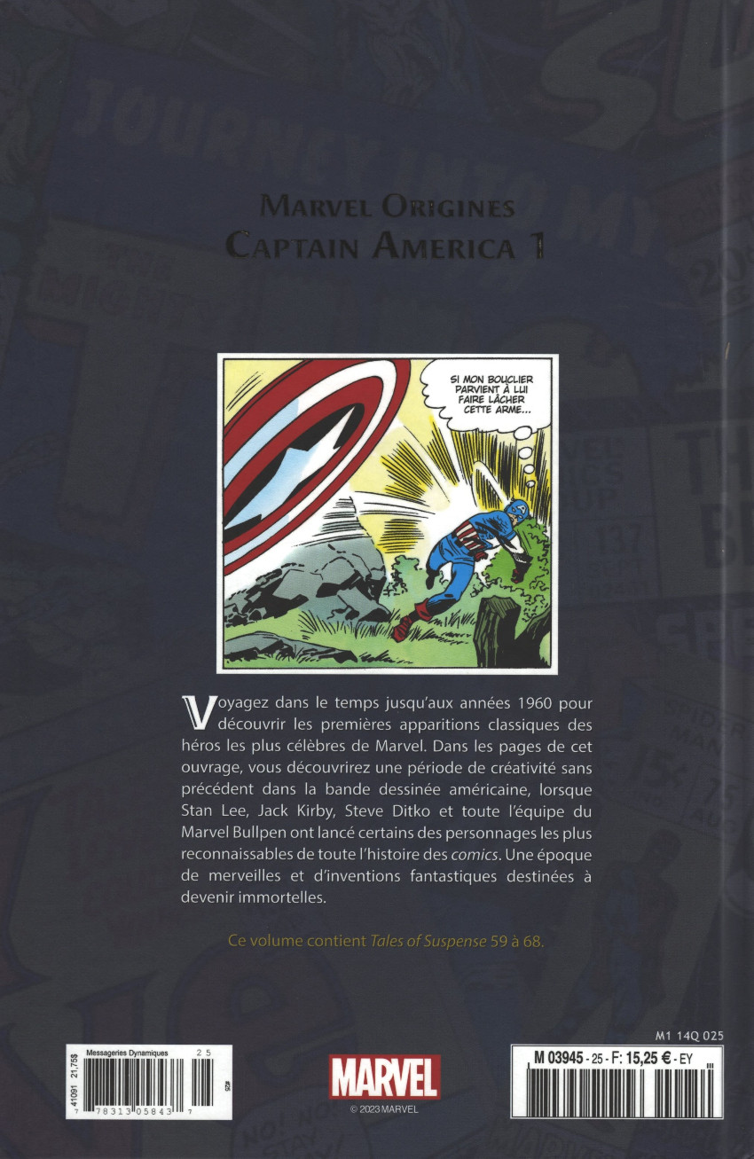 Verso de l'album Marvel Origines N° 25 Captain America 1