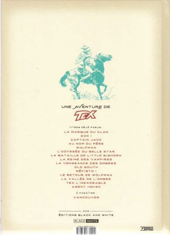 Verso de l'album Tex 15 Agent Indien