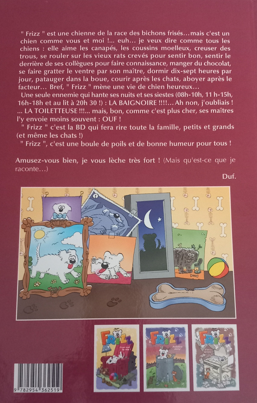 Verso de l'album Frizz Tome 3 y'en a qu'une !