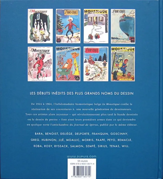 Verso de l'album Franquin, Morris, Jijé, Sempé... 200 couvertures inédites pour le journal Le Moustique