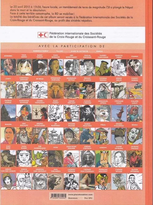 Verso de l'album Népal, 25 avril 2015 La BD se mobilise