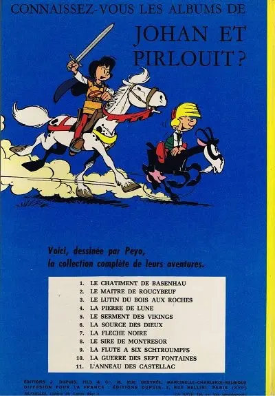 Verso de l'album Johan et Pirlouit Tome 6 La source des dieux