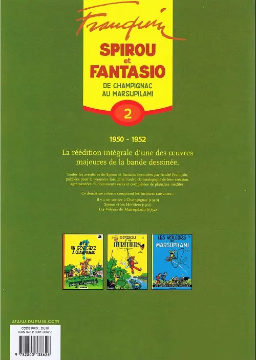 Verso de l'album Spirou et Fantasio - Intégrale Dupuis 2 Tome 2 De Champignac au Marsupilami