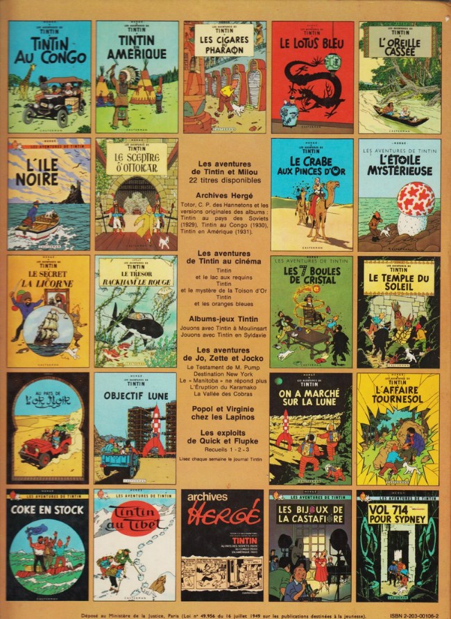Verso de l'album Tintin Tome 7 L'Ile Noire
