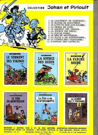 Verso de l'album Johan et Pirlouit Tome 11 L'anneau des Castellac