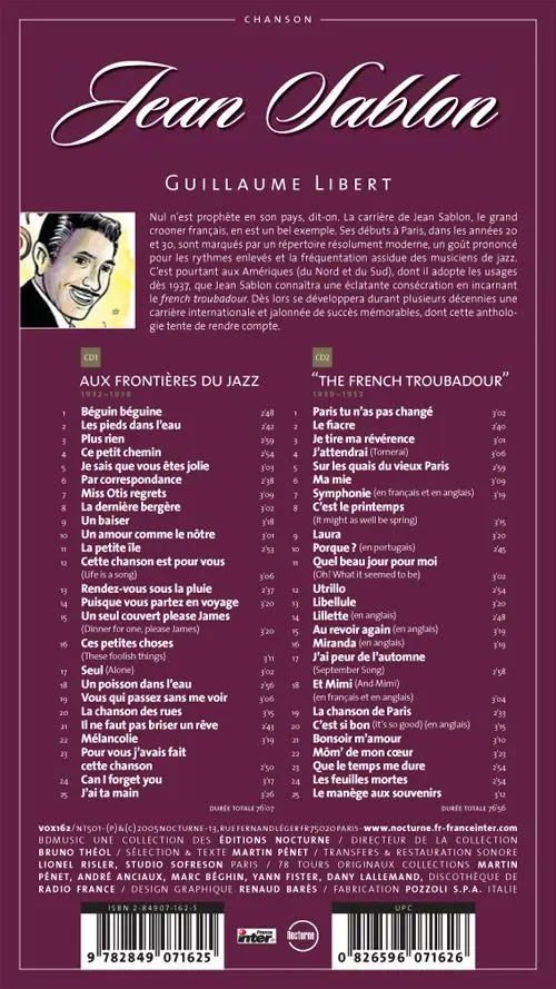 Verso de l'album BD Chanson Jean Sablon