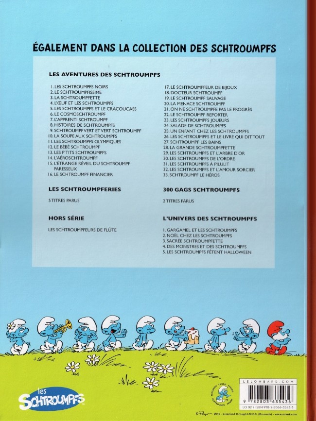 Verso de l'album Les Schtroumpfs Tome 33 Schtroumpf le héros