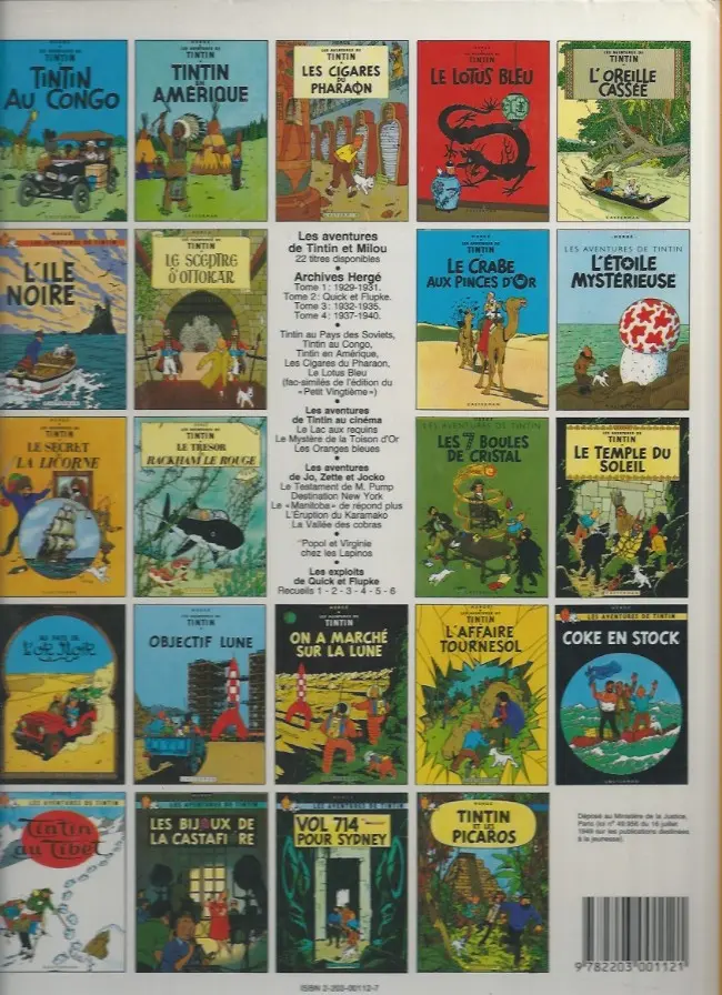 Verso de l'album Tintin Tome 13 Les 7 boules de cristal