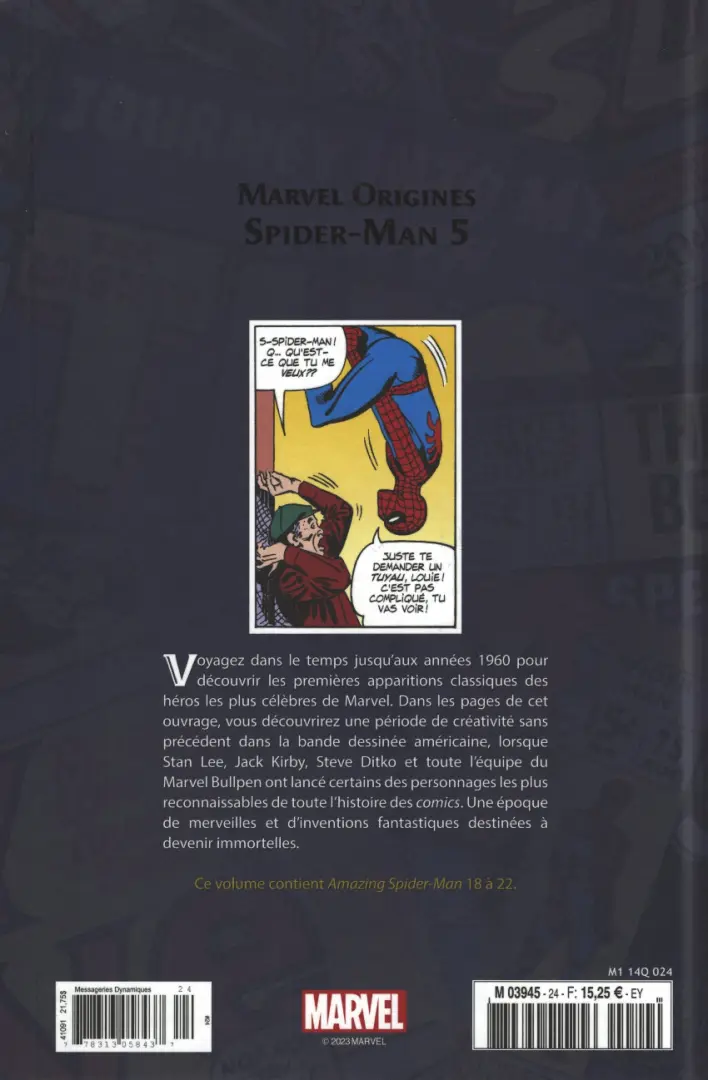 Verso de l'album Marvel Origines N° 24 Spider-Man 5
