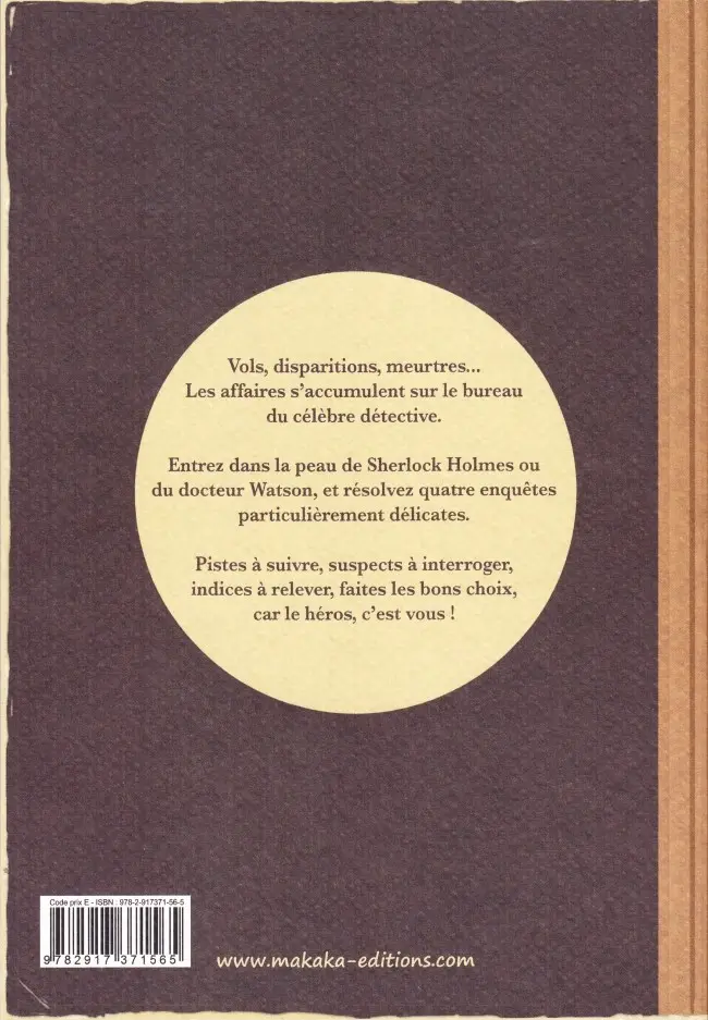 Verso de l'album Sherlock Holmes - La BD dont vous êtes le héros Tome 2 Quatre enquêtes de Sherlock Holmes
