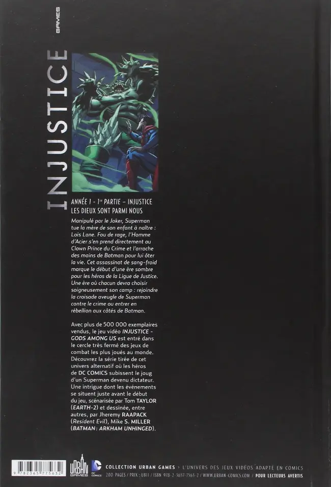 Verso de l'album Injustice - Les Dieux sont parmi nous Tome 1 Année 1 - 1re partie