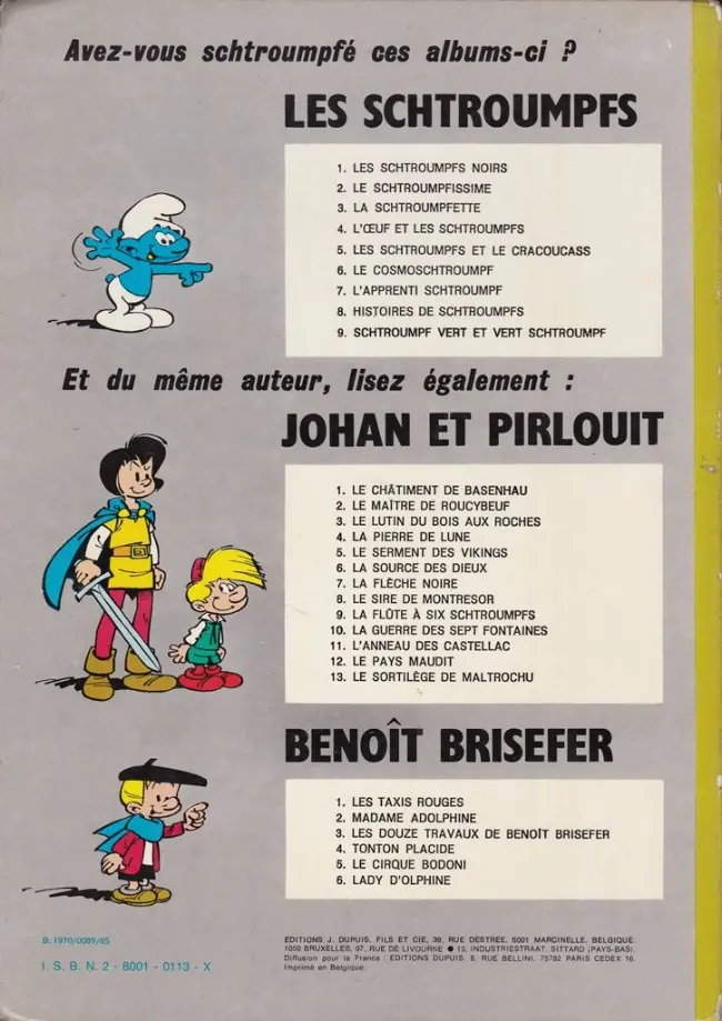 Verso de l'album Les Schtroumpfs Tome 6 Le cosmoschtroumpf