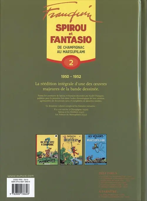 Verso de l'album Spirou et Fantasio - Intégrale Dupuis 2 Tome 2 De champignac au marsupilami