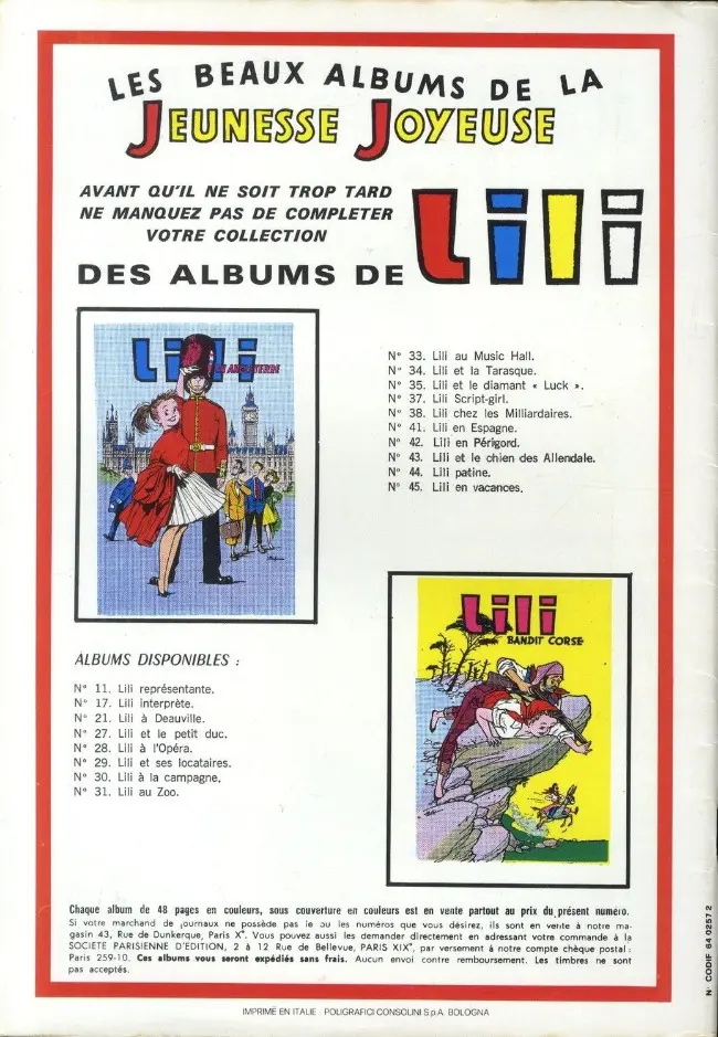 Verso de l'album Aggie N° 26 Aggie fait des bonnes actions