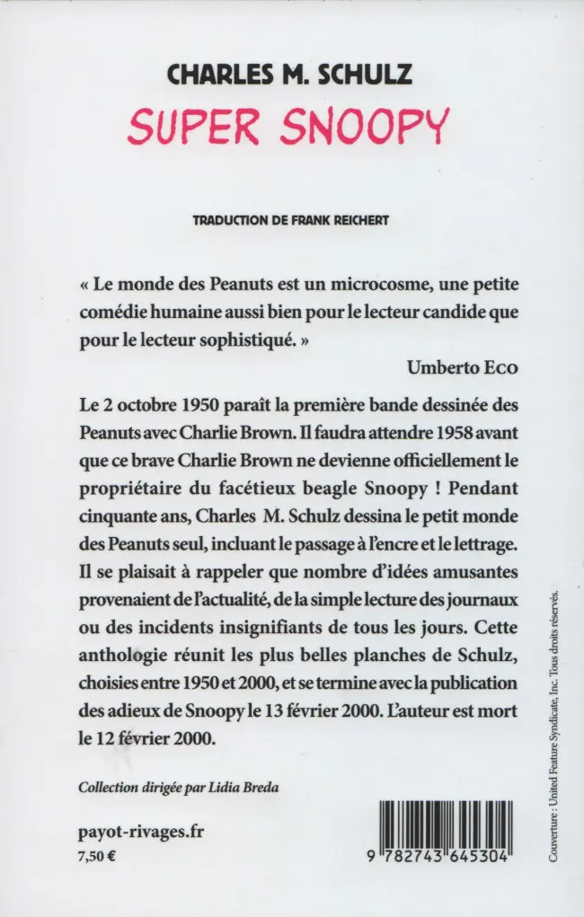 Verso de l'album Peanuts Tome 19 Super Snoopy
