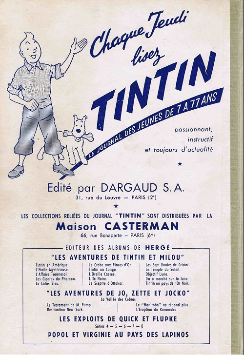 Verso de l'album Tintin Tome 37 Tintin album du journal (n° 513 à 525)
