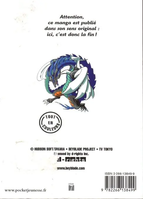 Verso de l'album Beyblade Pocket Tome 1 Les Qualifications