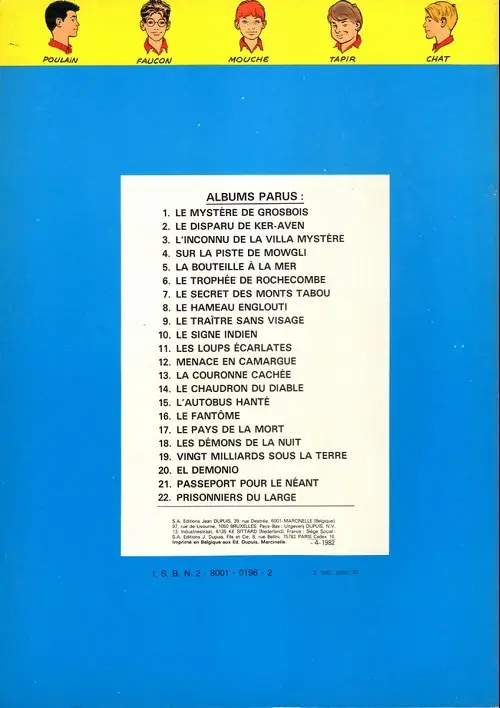 Verso de l'album La Patrouille des Castors Tome 6 Le Trophée de Rochecombe