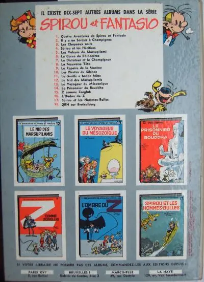 Verso de l'album Spirou et Fantasio Tome 15 Z comme zorglub