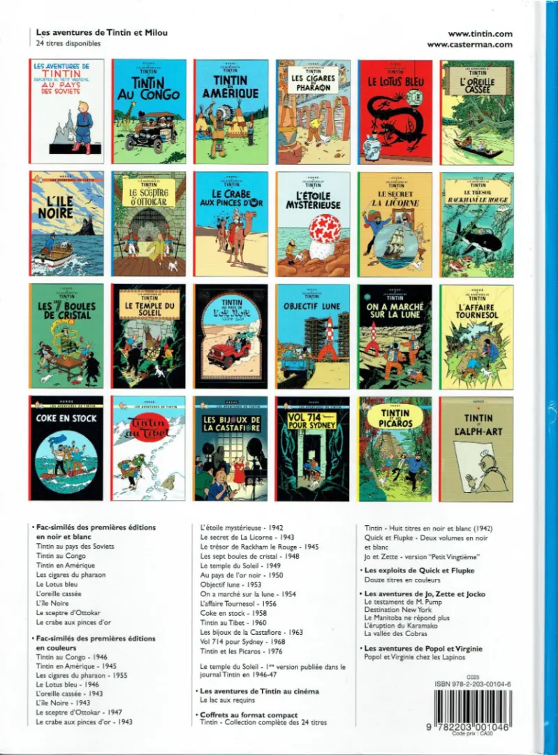 Verso de l'album Tintin Tome 5 Le lotus bleu