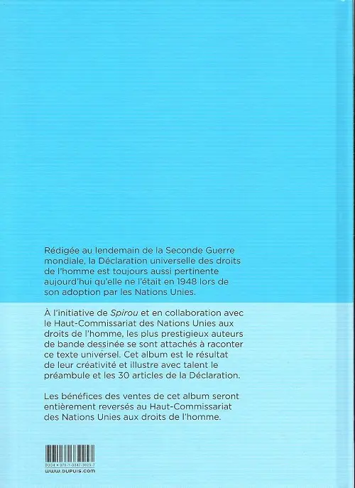 Verso de l'album Spirou défenseur des droits de l'homme