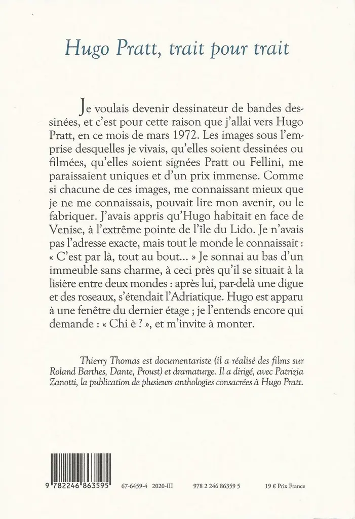 Verso de l'album Hugo Pratt, trait pour trait