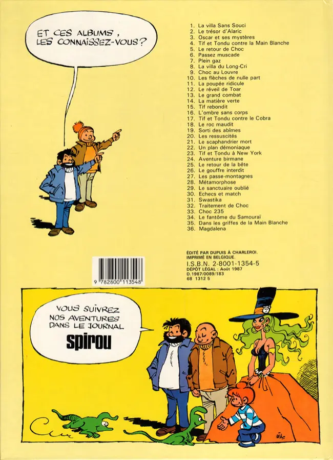 Verso de l'album Tif et Tondu Tome 12 Le réveil de Toar