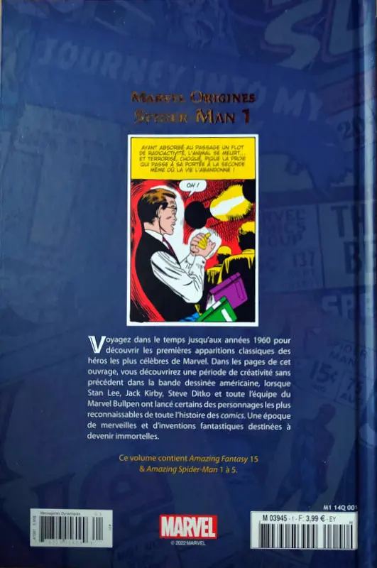 Verso de l'album Marvel Origines N° 1 Spider-Man 1 (1962)