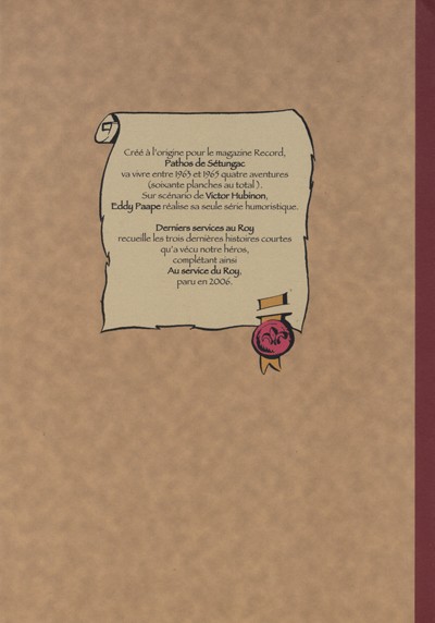 Verso de l'album Pathos de Sétungac Tome 2 Derniers services au Roy