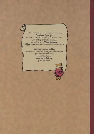 Verso de l'album Pathos de Sétungac Tome 2 Derniers services au Roy