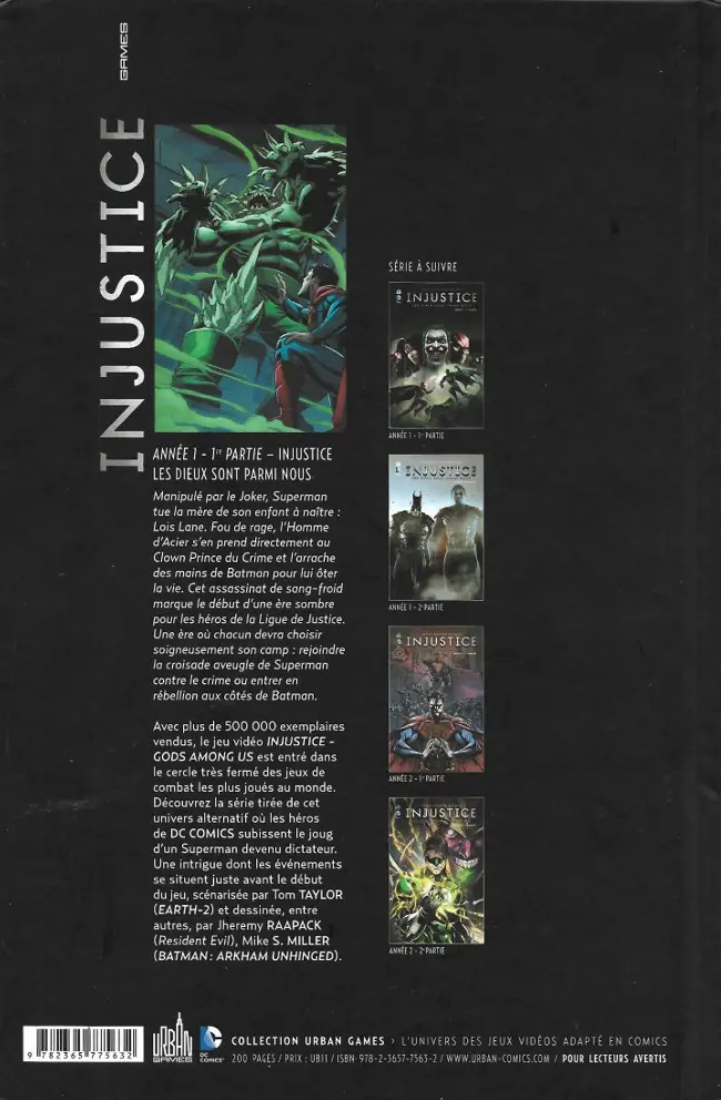 Verso de l'album Injustice - Les Dieux sont parmi nous Tome 1 Année 1 - 1re partie