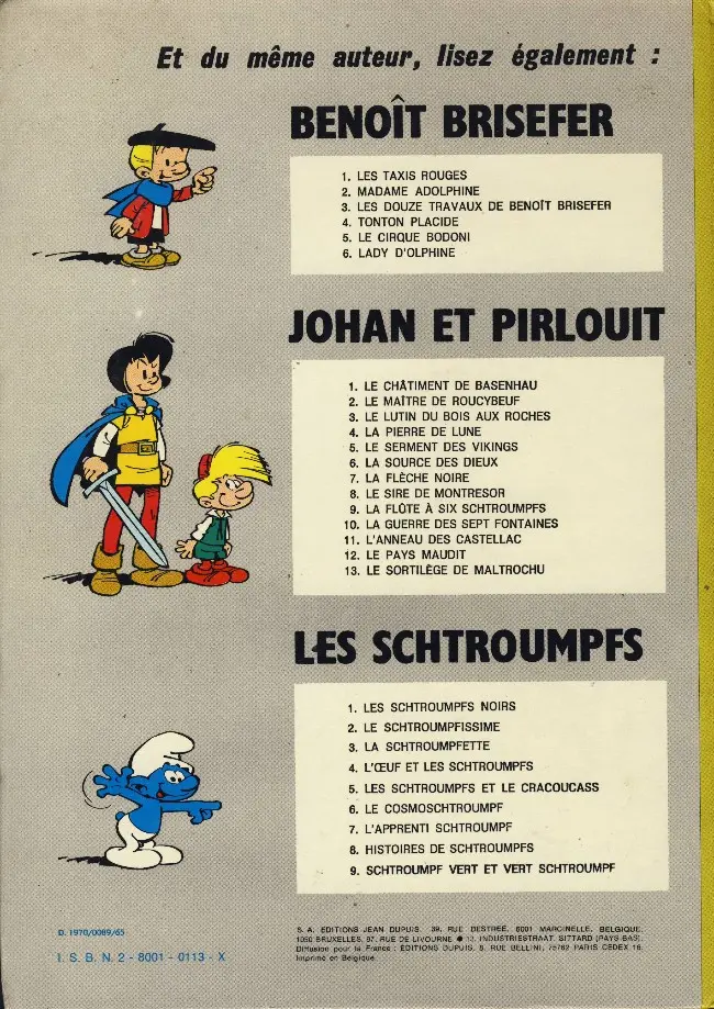 Verso de l'album Les Schtroumpfs Tome 6 Le cosmoschtroumpf