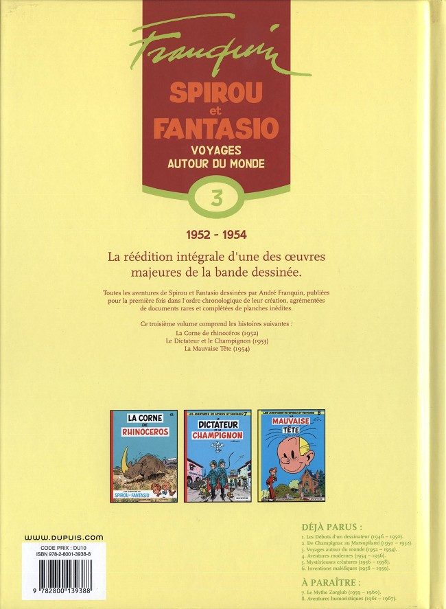 Verso de l'album Spirou et Fantasio - Intégrale Dupuis 2 Tome 3 Voyages autour du monde