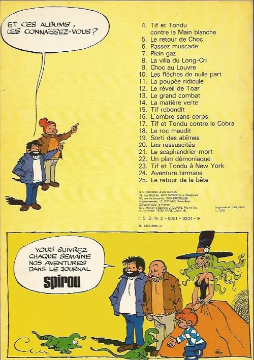 Verso de l'album Tif et Tondu Tome 4 Tif et Tondu contre la main blanche