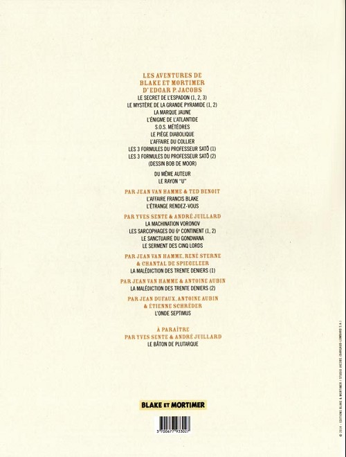 Verso de l'album Blake et Mortimer Les carnets d'André Juillard