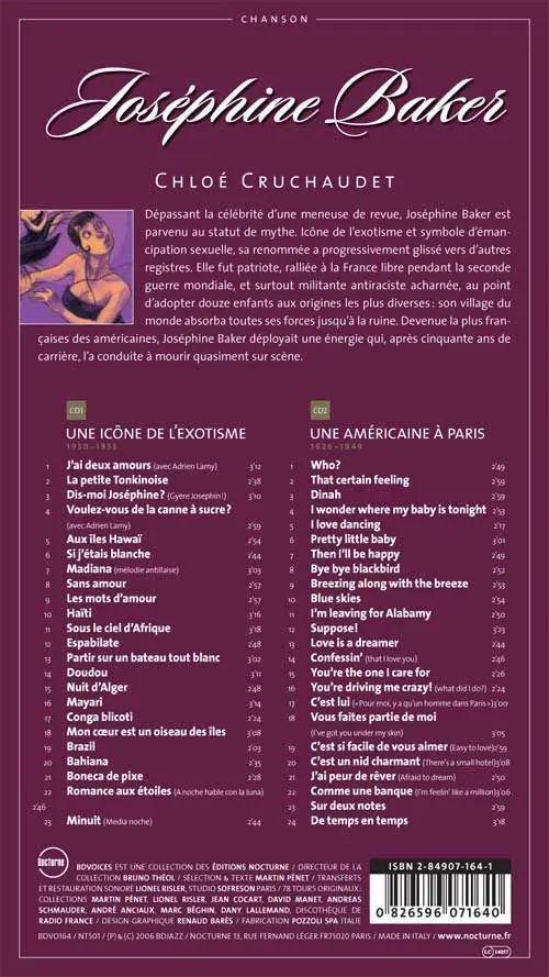 Verso de l'album BD Chanson Joséphine Baker