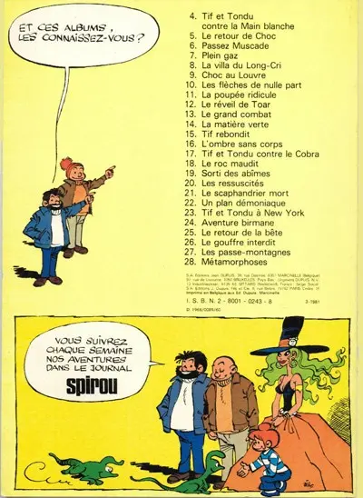 Verso de l'album Tif et Tondu Tome 13 Le grand combat