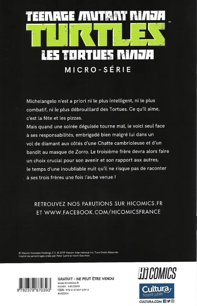Verso de l'album Teenage Mutant Ninja Turtles - Les Tortues Ninja Michelangelo